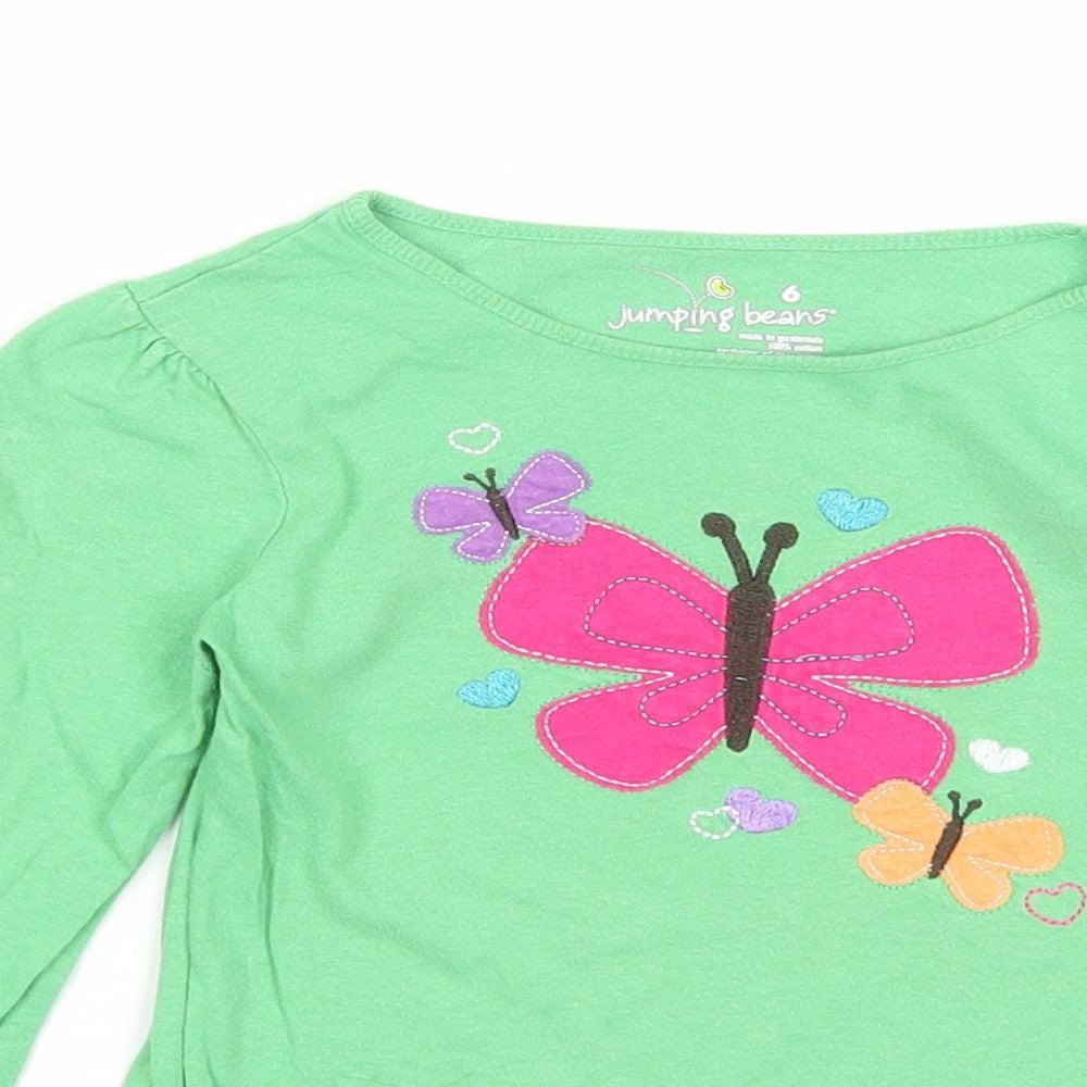 Jumping Beans Girls Grey Cotton Basic T-Shirt Size 6 Years Round Neck Pullover - Butterfly