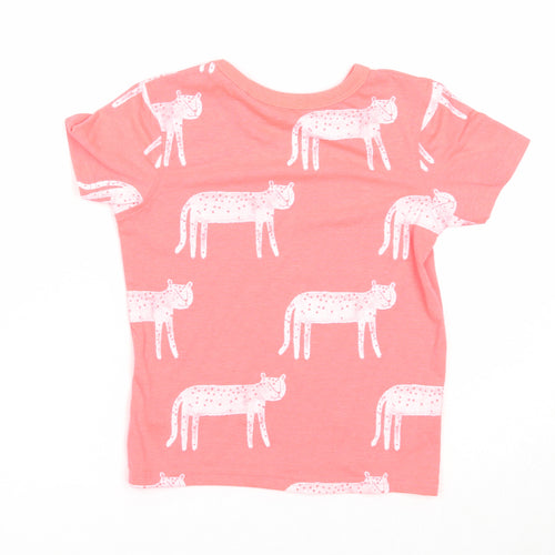 Preworn Boys Pink Geometric Polyester Basic T-Shirt Size 4-5 Years Round Neck Pullover