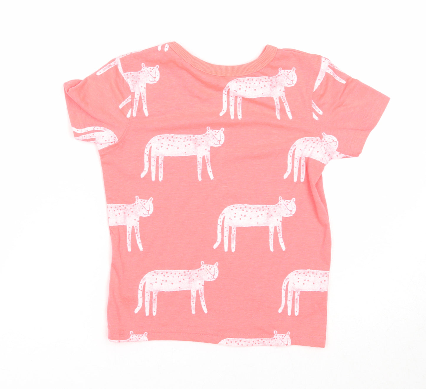 Preworn Boys Pink Geometric Polyester Basic T-Shirt Size 4-5 Years Round Neck Pullover