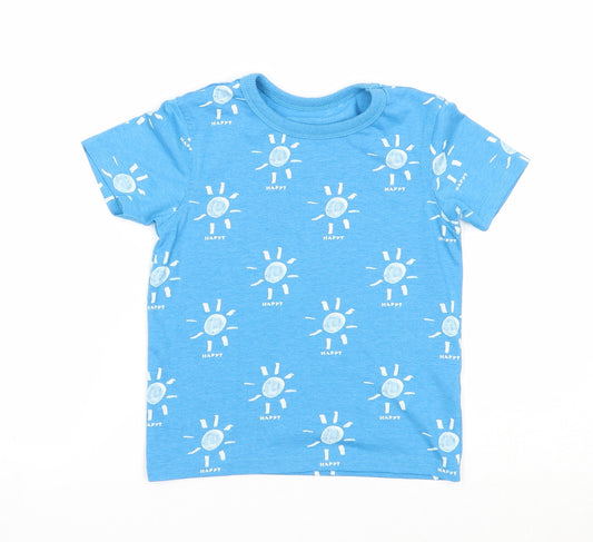 Preworn Boys Blue Geometric Polyester Basic T-Shirt Size 4-5 Years Round Neck Pullover - Sun Happy