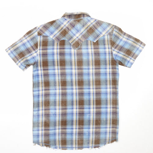 UrbanSpirit Mens Multicoloured Plaid Cotton Button-Up Size S Collared Snap - Distressed Hem