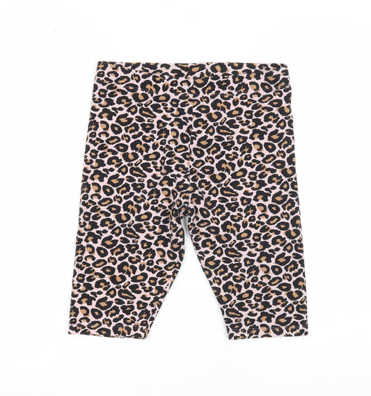 NEXT Girls Multicoloured Animal Print Cotton Compression Shorts Size 14 Years Regular - Leopard Print