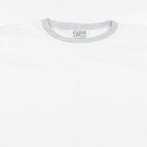Gazoz Mens White Colourblock Cotton T-Shirt Size M Round Neck