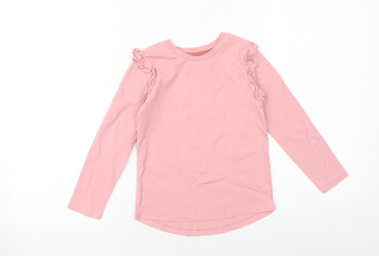 Nutmeg Girls Pink 100% Merino Wool Basic T-Shirt Size 5-6 Years Round Neck Pullover
