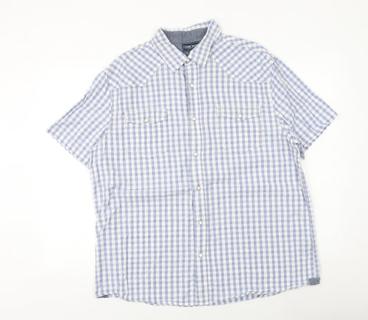 Cherokee Mens Blue Check Cotton Button-Up Size XL Collared Snap