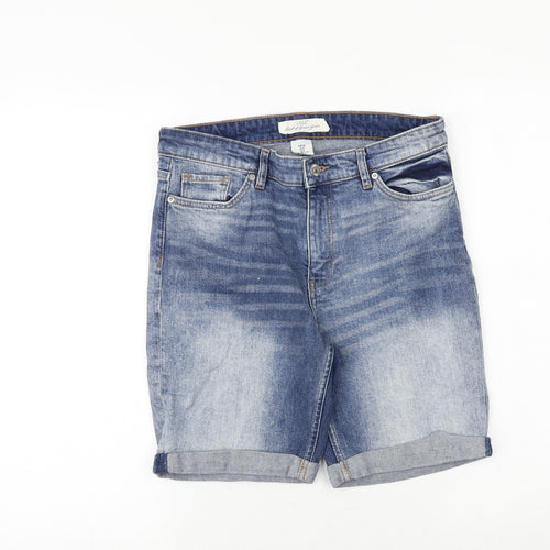 H&M Womens Blue Cotton Chino Shorts Size 10 Regular Zip