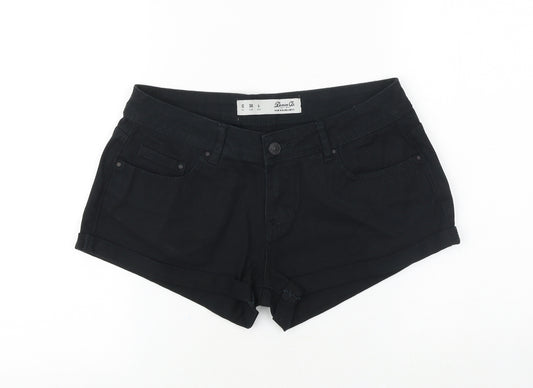 Denim & Co. Womens Black Cotton Hot Pants Shorts Size 10 Regular Zip