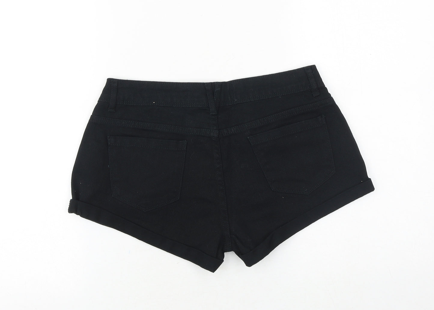 Denim & Co. Womens Black Cotton Hot Pants Shorts Size 10 Regular Zip
