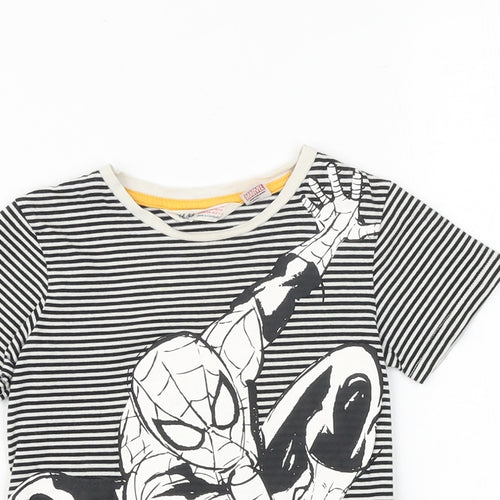 H&M Boys Black Striped Cotton Basic T-Shirt Size 3-4 Years Round Neck Pullover - Spider Man
