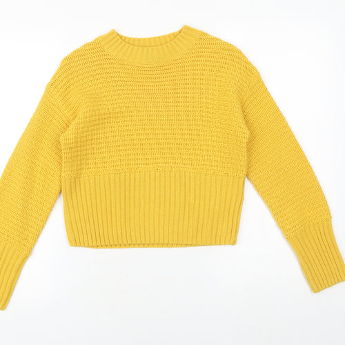New Look Girls Yellow Boat Neck Acrylic Pullover Jumper Size 12-13 Years Pullover
