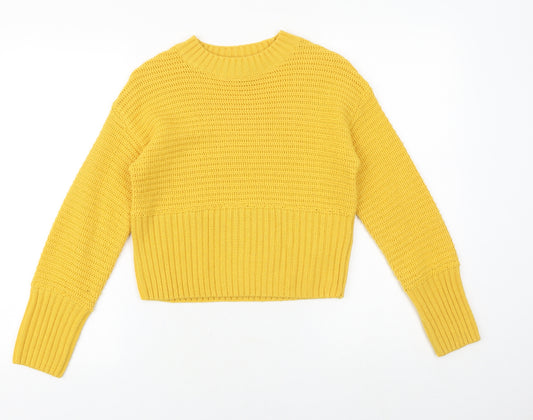 New Look Girls Yellow Boat Neck Acrylic Pullover Jumper Size 12-13 Years Pullover