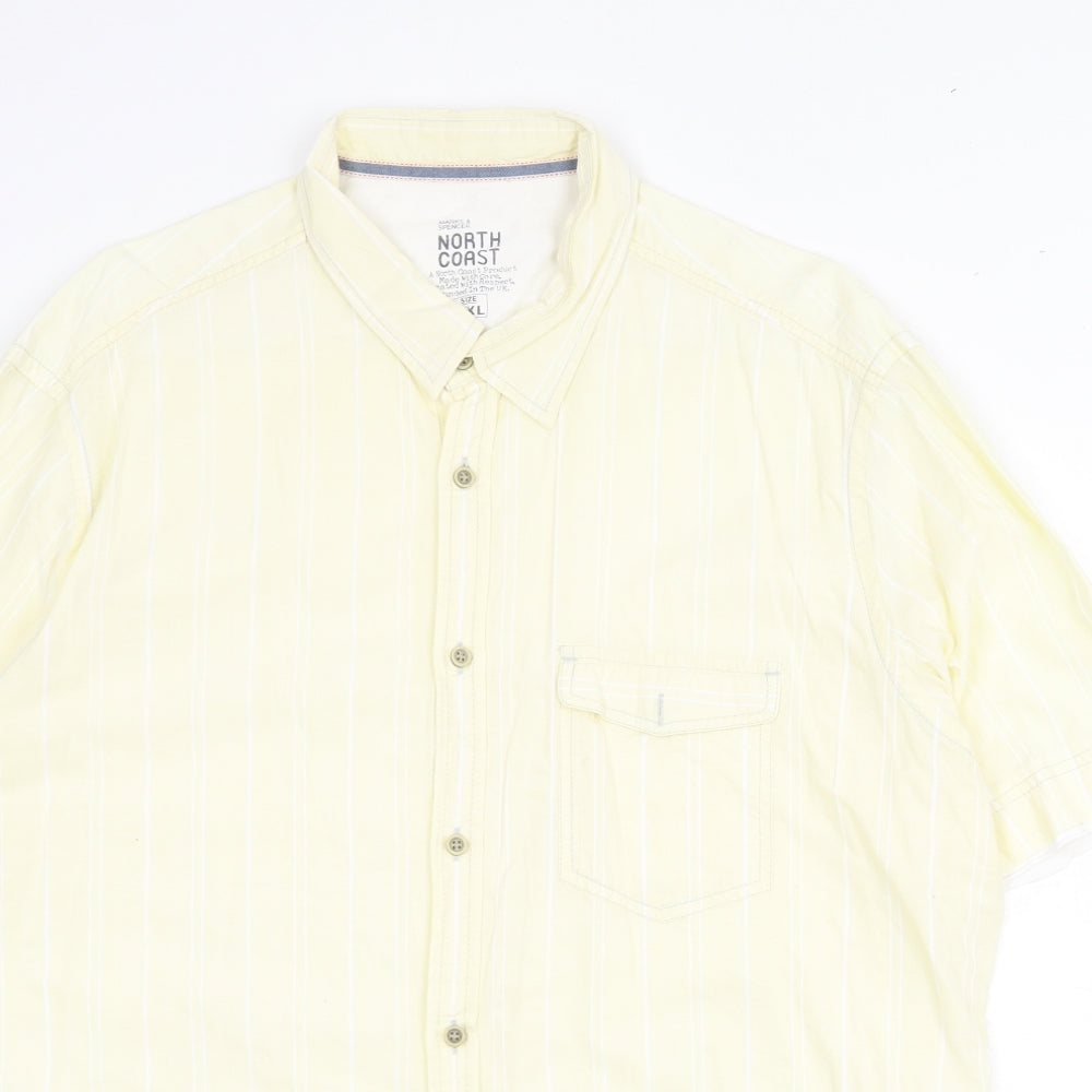 Marks and Spencer Mens Yellow Striped Cotton Button-Up Size 2XL Collared Button