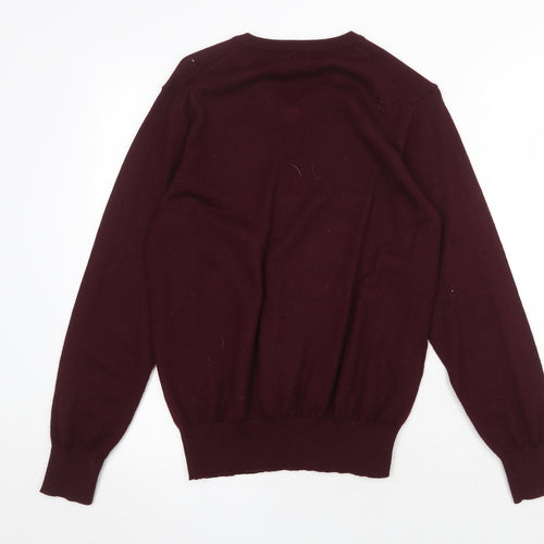 Jeff Banks Mens Red V-Neck Wool Pullover Jumper Size M Long Sleeve