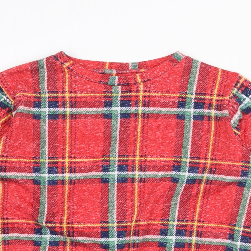 Matalan Girls Red Plaid Polyester Basic T-Shirt Size 12 Years Round Neck Pullover