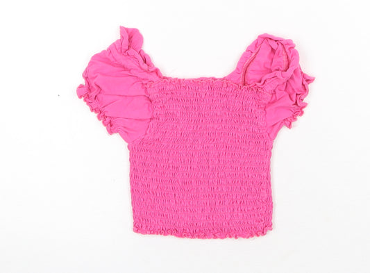 Studio Girls Pink Cotton Basic Blouse Size 8-9 Years Square Neck Pullover