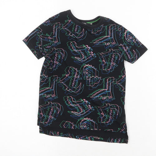 George Girls Black Geometric 100% Cotton Basic T-Shirt Size 3-4 Years Round Neck Pullover