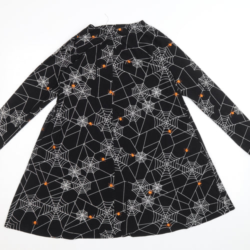 Poetic Soul Girls Black Geometric Polyester A-Line Size 11-12 Years Round Neck Pullover - Spider Web Halloween