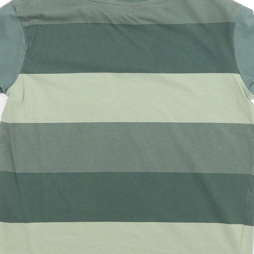 George Boys Green Striped 100% Cotton Basic T-Shirt Size 6 Years Round Neck Pullover