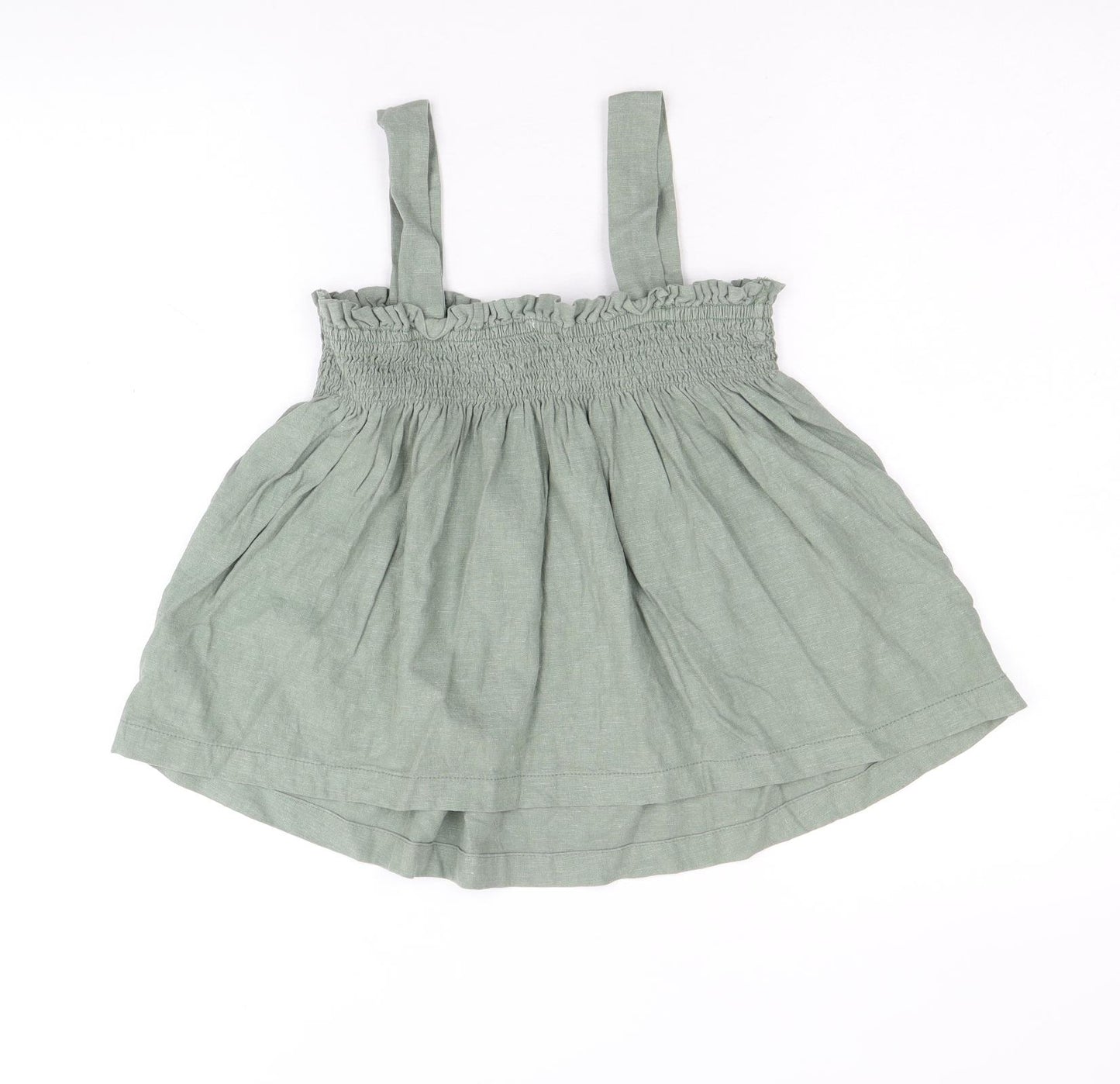 NEXT Girls Green Linen Basic Tank Size 11 Years Square Neck Pullover