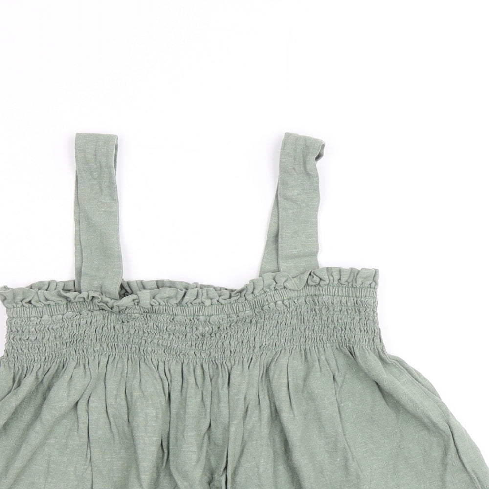 NEXT Girls Green Linen Basic Tank Size 11 Years Square Neck Pullover