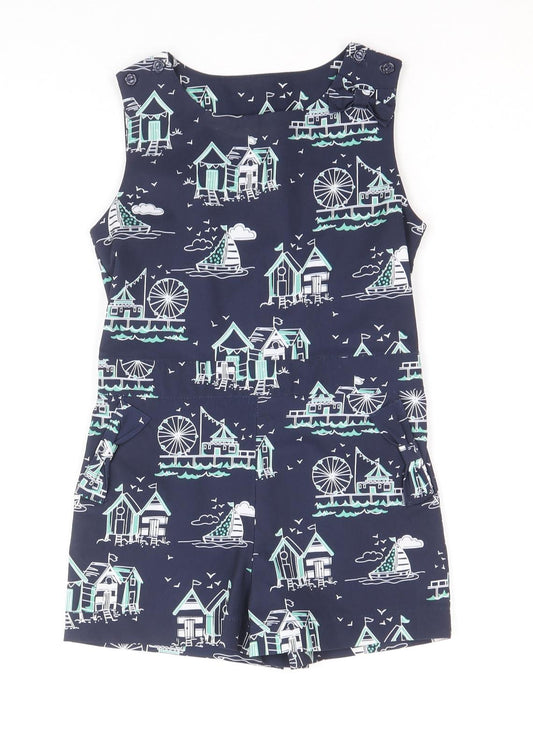 George Girls Blue Geometric Cotton Playsuit One-Piece Size 5-6 Years Button