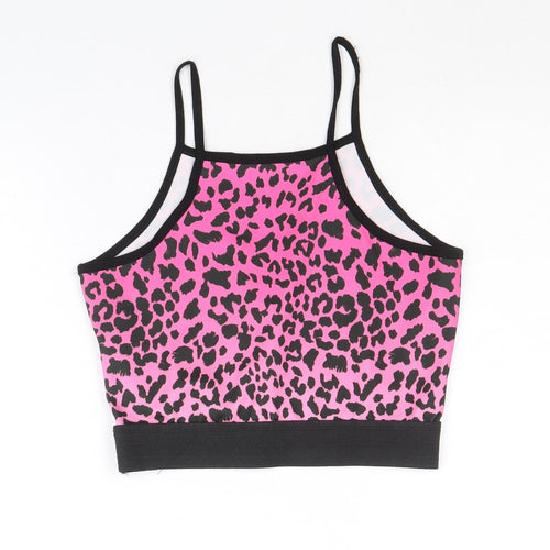 Matalan Girls Pink Animal Print Polyester Camisole Tank Size 12 Years Scoop Neck Pullover - Leopard print