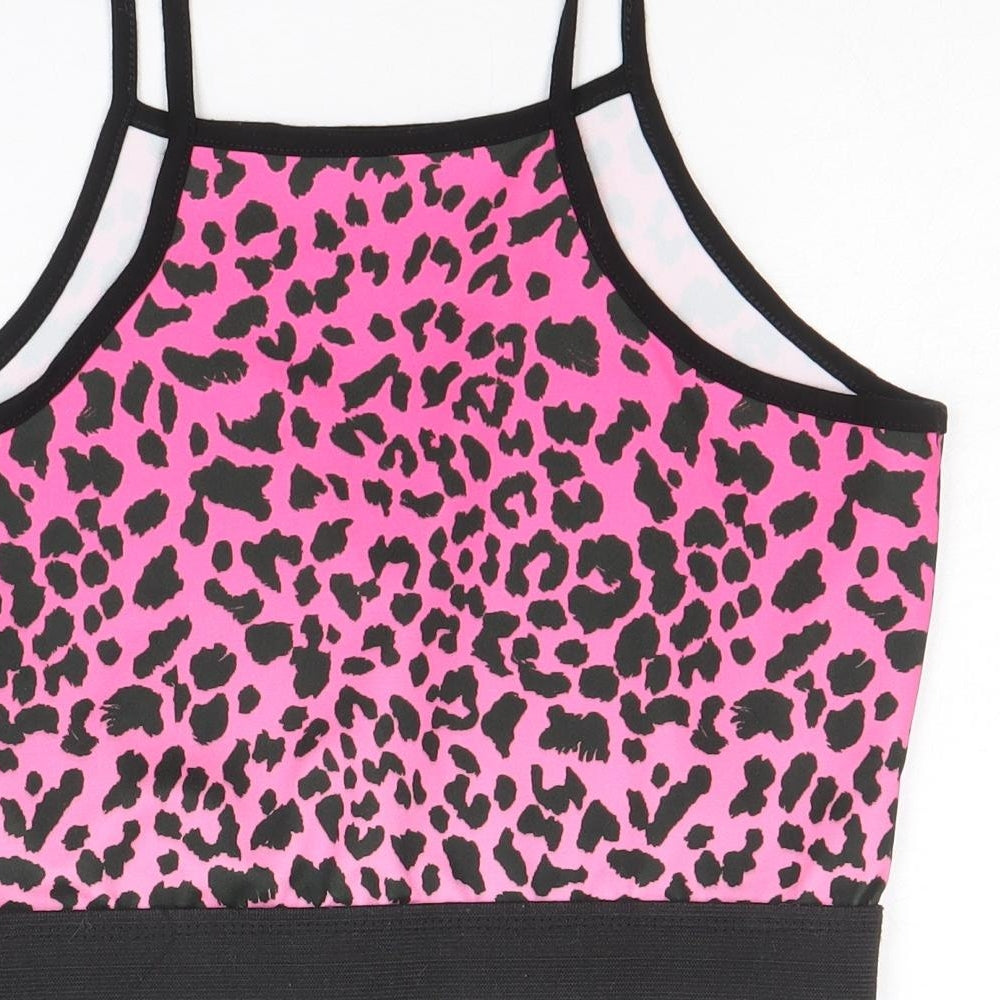 Matalan Girls Pink Animal Print Polyester Camisole Tank Size 12 Years Scoop Neck Pullover - Leopard print
