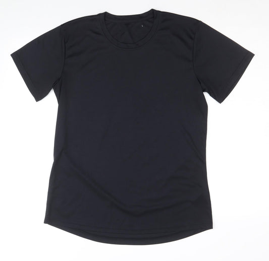 Saxnet Mens Black Polyester Basic T-Shirt Size L Round Neck Pullover