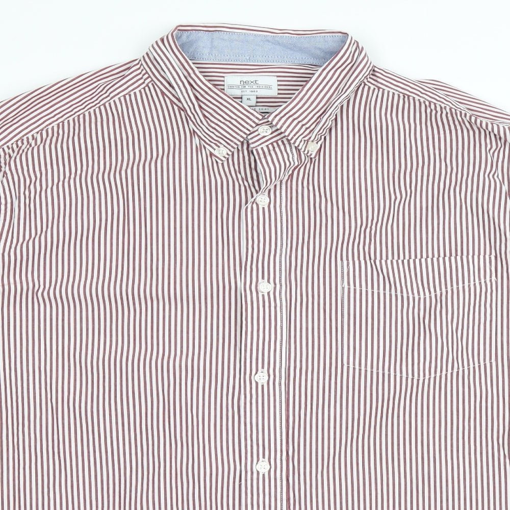 NEXT Mens Red Striped 100% Cotton Dress Shirt Size XL Collared Button