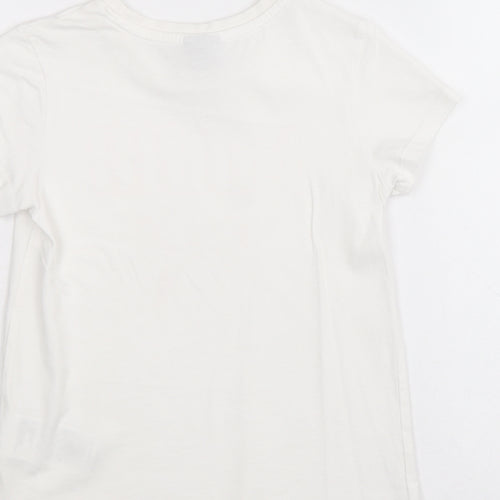 PUMA Girls White 100% Cotton Basic T-Shirt Size 5-6 Years Round Neck Pullover