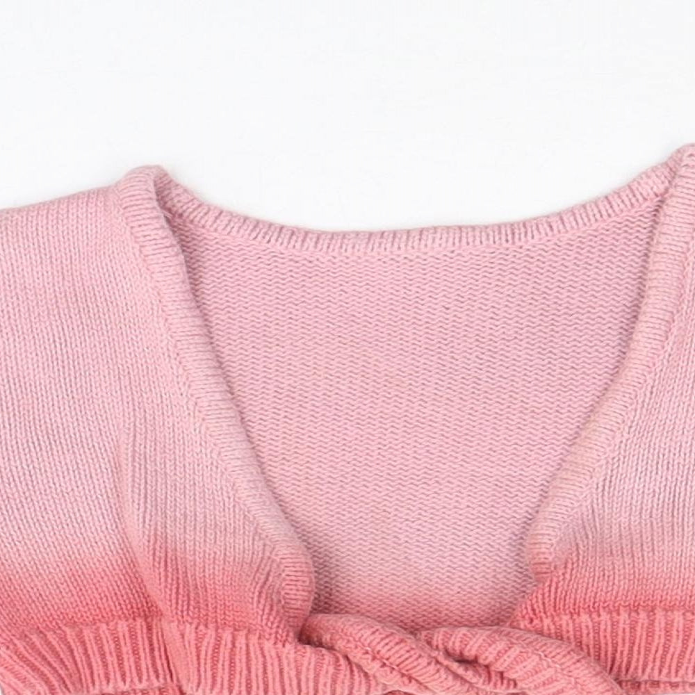 Marks and Spencer Girls Pink Cotton Cardigan Jumper Size 3-6 Months Tie - Tie Front