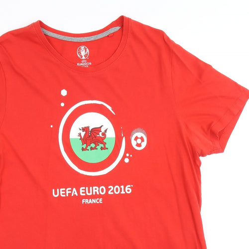 Euro 2016 Mens Red Cotton T-Shirt Size L Round Neck - Wales Euro 2016