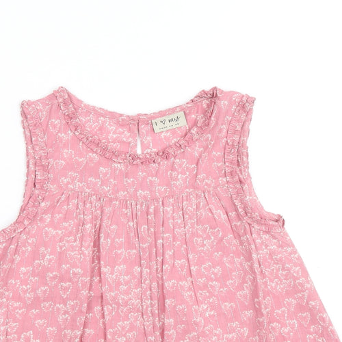 NEXT Girls Pink Geometric Cotton A-Line Size 9 Years Round Neck Button - Heart