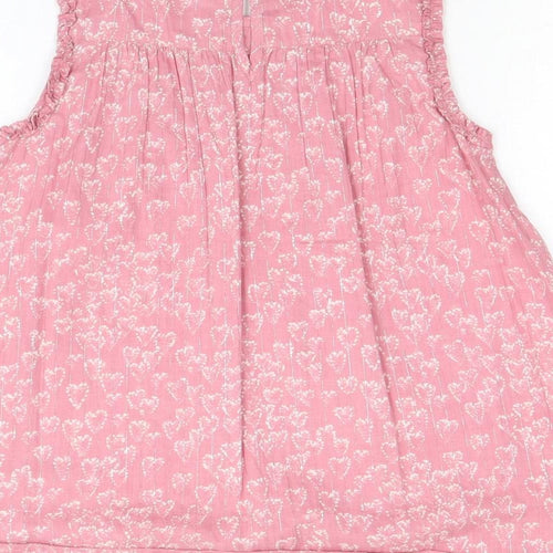 NEXT Girls Pink Geometric Cotton A-Line Size 9 Years Round Neck Button - Heart