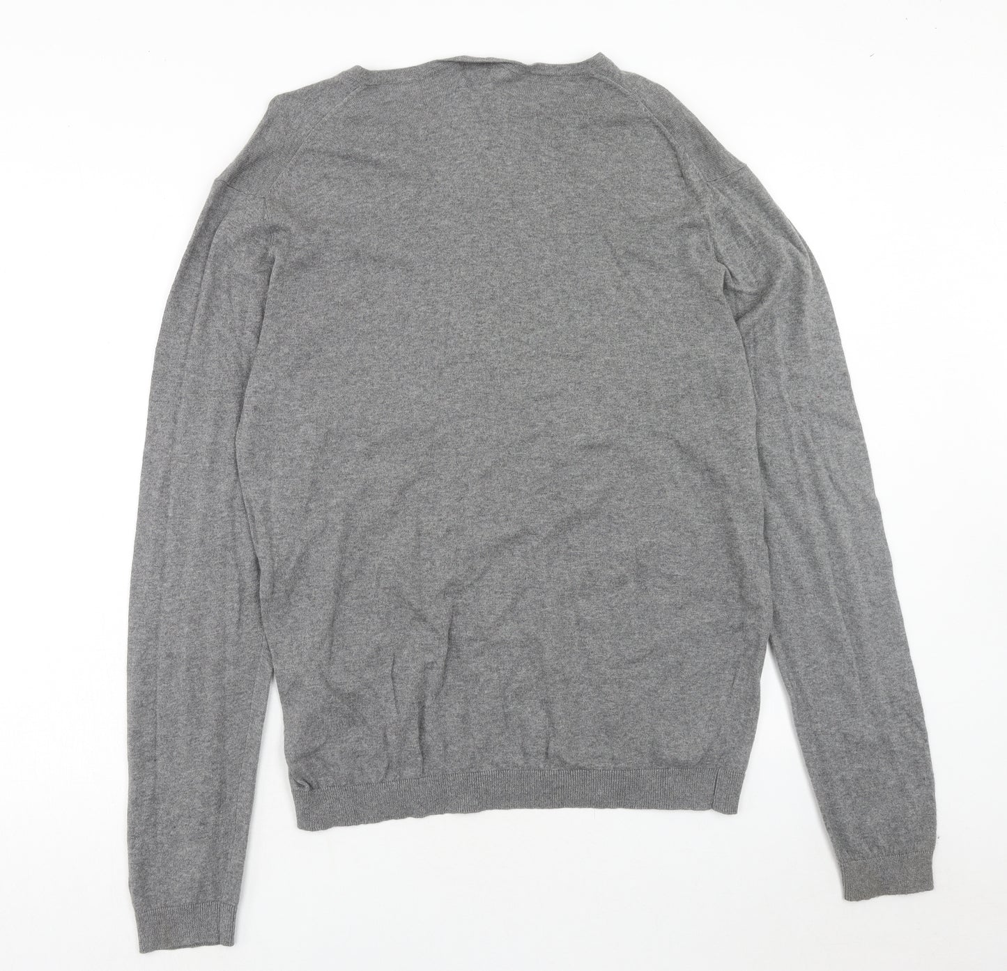 H&M Mens Grey V-Neck Cotton Pullover Jumper Size XL Long Sleeve