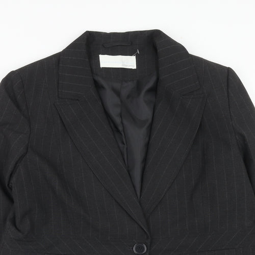 AMARANTO Womens Grey Pinstripe Polyester Jacket Suit Jacket Size 18