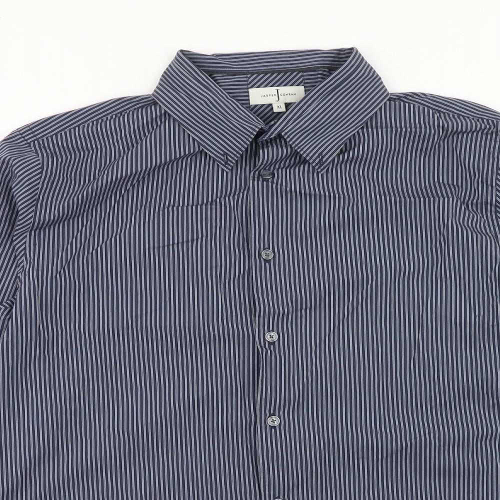 Jasper Conran Mens Blue Striped Cotton Button-Up Size L Collared Button