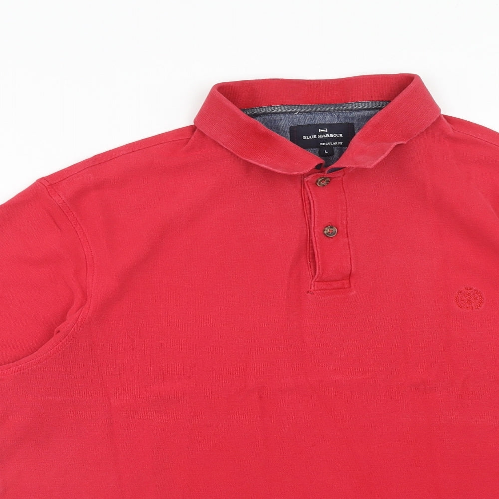 Blue Harbour Mens Pink Cotton Polo Size L Collared Button
