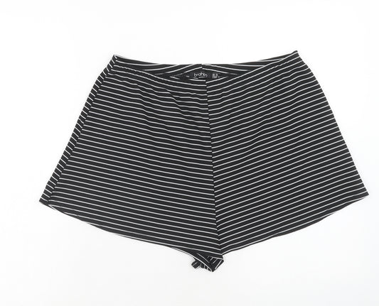 Boohoo Womens Black Striped Polyester Sweat Shorts Size 16 Regular Pull On