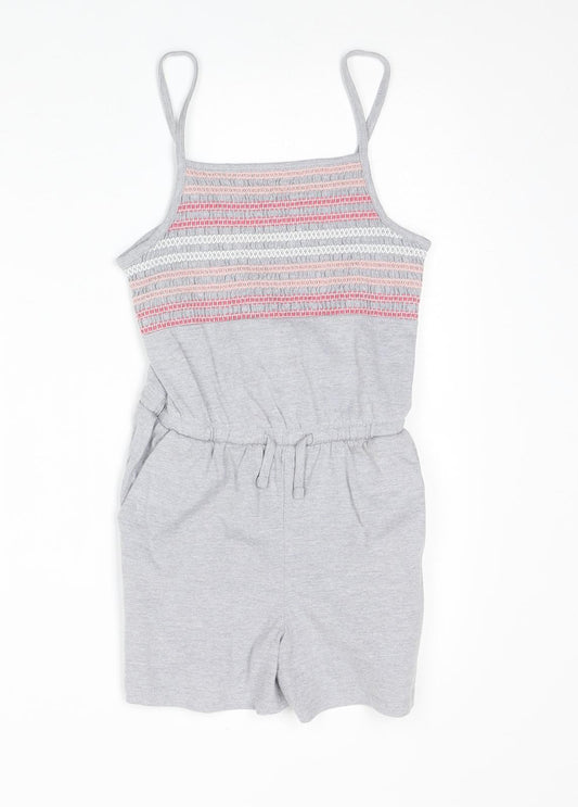 Nutmeg Girls Grey Cotton Playsuit One-Piece Size 7-8 Years Pullover