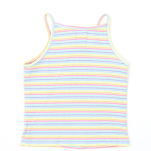 NEXT Girls Multicoloured Striped Cotton Camisole Tank Size 11 Years Scoop Neck Pullover