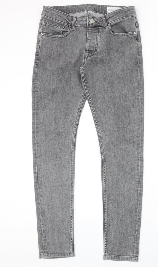 Denim & Co. Mens Grey Cotton Skinny Jeans Size 32 in Extra-Slim Zip