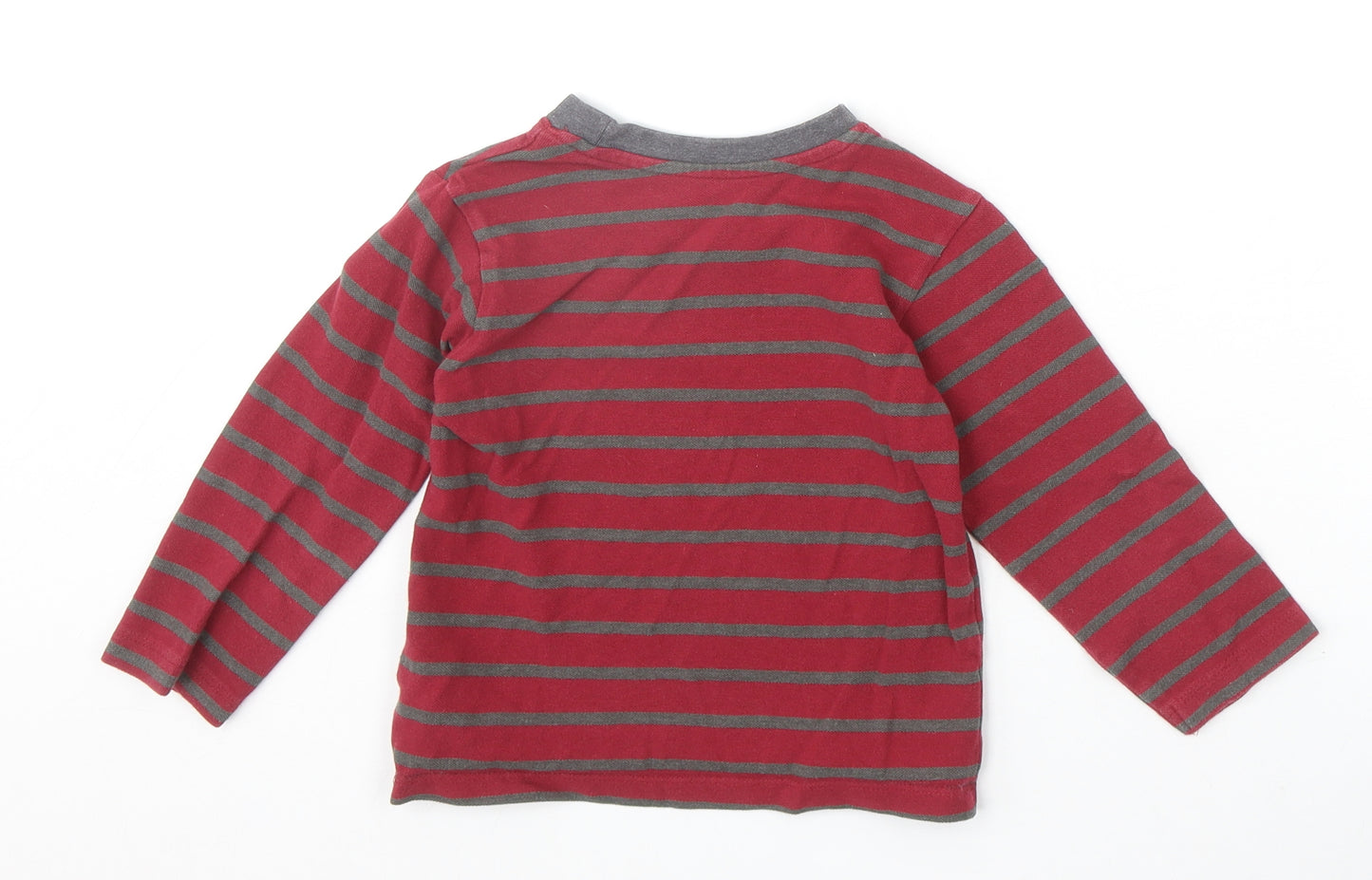 Matalan Boys Red Striped Cotton Basic T-Shirt Size 3-4 Years Round Neck Pullover