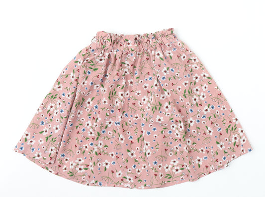SheIn Girls Pink Floral Polyester A-Line Skirt Size 10-11 Years Regular Pull On