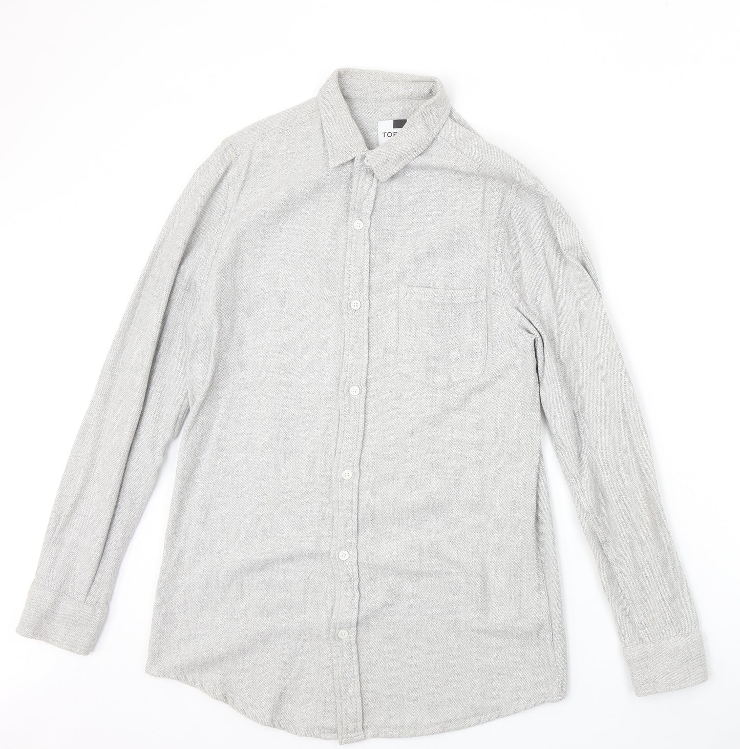 Topman Mens Grey Cotton Button-Up Size S Collared Button