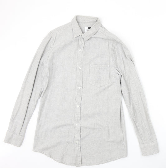 Topman Mens Grey Cotton Button-Up Size S Collared Button