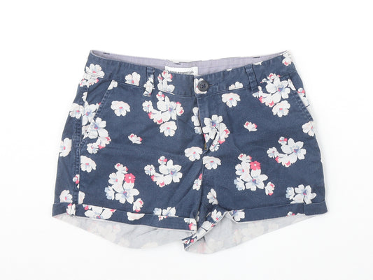 Amazon Essentials Womens Blue Floral Cotton Boyfriend Shorts Size 28 in Regular Zip