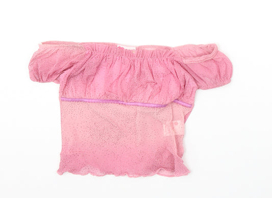 GirlsCo Girls Pink Polyamide Basic Blouse Size 9-10 Years Off the Shoulder Pullover