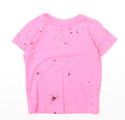 Primark Girls Pink Polyester Basic T-Shirt Size 4-5 Years Round Neck Pullover - Splatter