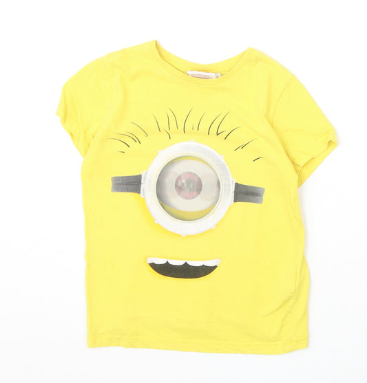 Primark Boys Yellow 100% Cotton Basic T-Shirt Size 4-5 Years Round Neck Pullover - Minions